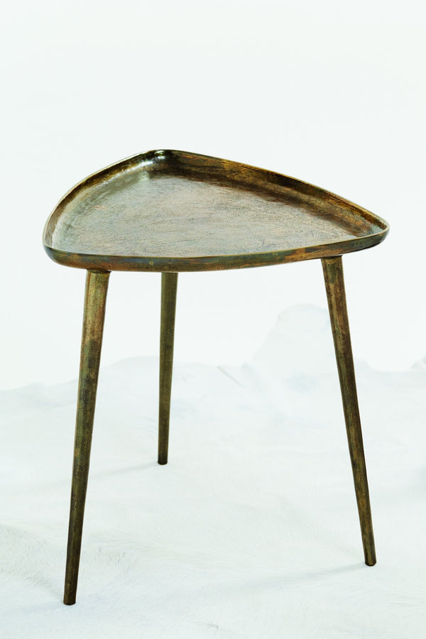 Bernhardt Bernhardt Buckley End Table — Triangular Cast Aluminum Accent, Antique Dark Brass, Raised Edges, 20"H 375166