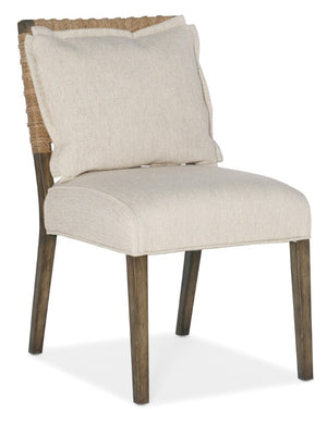 Hooker Furniture Sundance Sculpted Cliffside Wood Dining Chair With Woven Rope Back, Zuri Cream Performance Seat 6015-75311-89