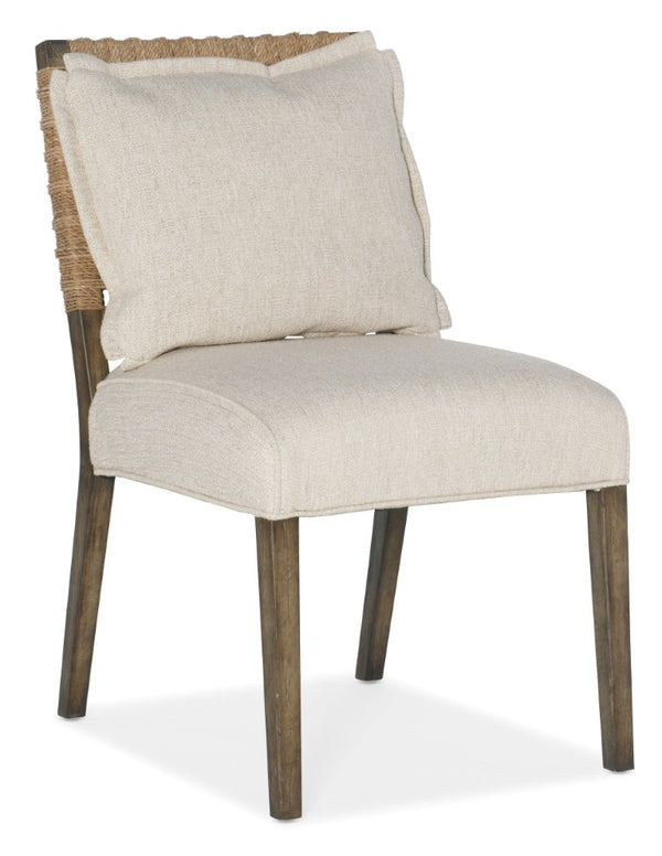 Hooker Furniture Sundance Sculpted Cliffside Wood Dining Chair With Woven Rope Back, Zuri Cream Performance Seat 6015-75311-89