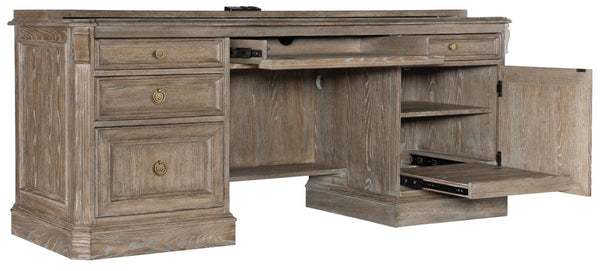 Hooker Furniture Sutter Cathedral Oak Computer Credenza With Pull-Out Work Surface, Integrated Power & Filing Storage 5981-10464-80