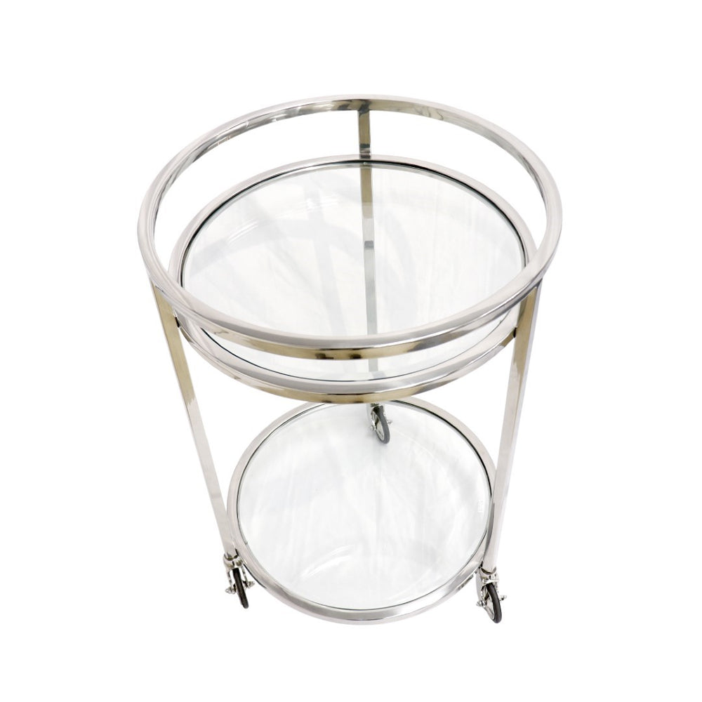 Pasargad Home Blake Bar Trolley - Stylish Stainless Steel And Glass Serving Table For Entertaining Clear Stainless Steel Psad-984