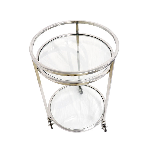 Pasargad Home Blake Bar Trolley - Stylish Stainless Steel And Glass Serving Table For Entertaining Clear Stainless Steel Psad-984