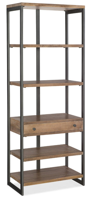 Hooker Furniture Bookcase Mango Wood With Matte Gray Metal Frame — 4 Shelves & Drawer, Industrial-Craftsman Accent 5681-10445-MWD