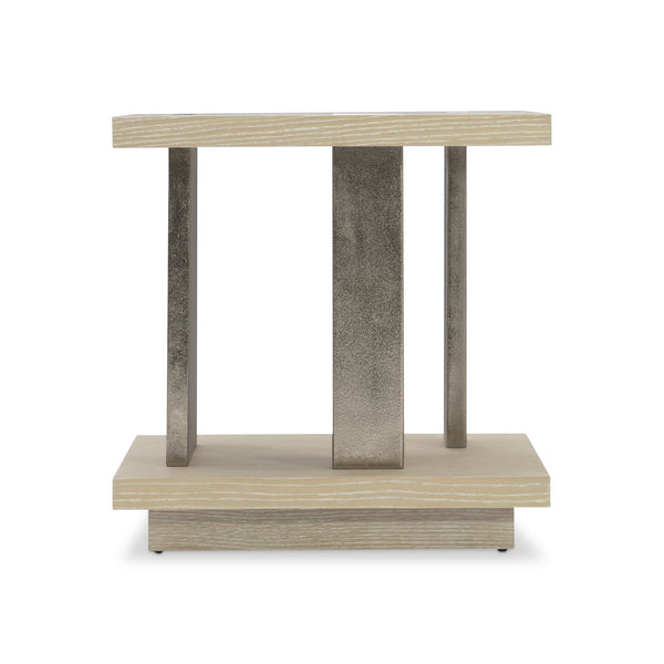 Bernhardt Bernhardt Solaria Sculptural Square Side Table — Rustic Modern Ash & Oak, Pierced Nickel Cast-Aluminum Panels 310124