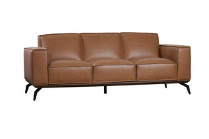 Porter Designs Porter Carina Top Grain Leather Sofa In Rich Caramel With Espresso Wood Trim & Modern Flair Brown Leather 02-204-01-2780
