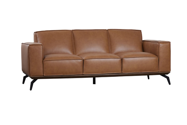 Porter Designs Porter Carina Top Grain Leather Sofa In Rich Caramel With Espresso Wood Trim & Modern Flair Brown Leather 02-204-01-2780