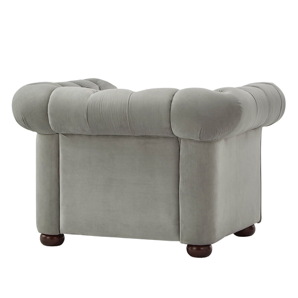 Homelegance By Top-Line Pietro Tufted Scroll Arm Chesterfield Chair Grey Velvet