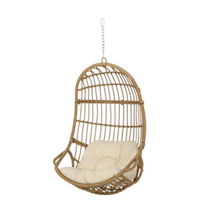 English Elm Christopher Knight Home® - SANSA Outdoor Wicker Hanging Basket Chair with Water‑Resistant Cushions, Iron Frame, Weatherproof Lounge Brown+Beige 70429.00LBGE