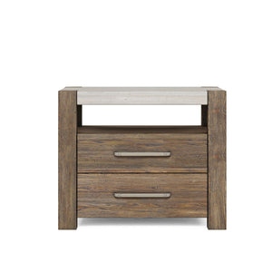 A.R.T. Furniture Stockyard Transitional Bedside Chest With Travertine Top, Usb Chargers, And Ample Storage Drawers Brown Ash And Poplar Solids,Knotty White Oak Veneers,Travertine 284148-2303