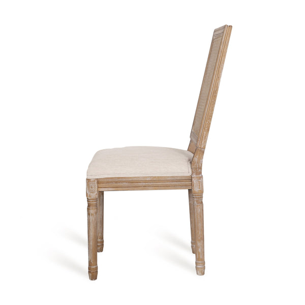 English Elm Dining Chair Set of Two with Cane Back Fluted Legs and Upholstered Seat French Style 71238.00BGENTL