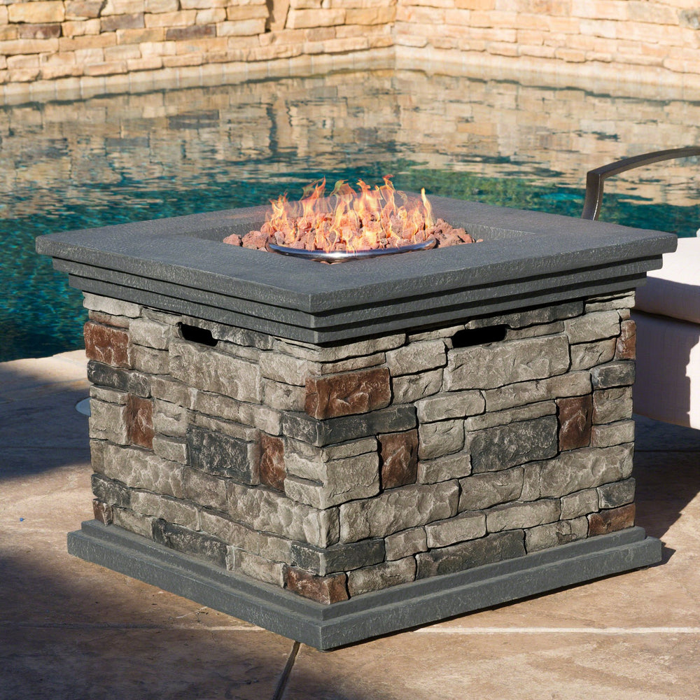 English Elm 32'' Square Mgo Propane Fire Pit Stone Finish 40000 Btu Outdoor Patio Centerpiece 57552.00-40K