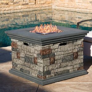 English Elm 32'' Square Mgo Propane Fire Pit Stone Finish 40000 Btu Outdoor Patio Centerpiece 57552.00-40K