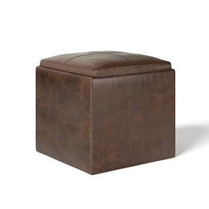 English Elm Rockwood Cube Storage Ottoman With Serving Tray - Distressed Vegan Leather For Modern Spaces B136P159096-GIGA