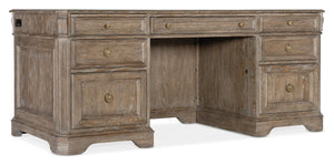 Hooker Furniture Sutter Executive Desk In Claro Distressed Oak With Champagne Hardware, 7-Drawer Storage & Slides 34.00 L x 72.00W x 31.00H 5981-10563-80