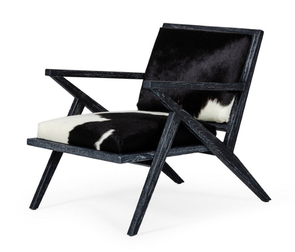 VIG Furniture Hallam Glam Mid-Century Accent Chair In Black & White Cowhide With Cerus-Finished Wood Frame — Luxurious Comfort VGODZW-956