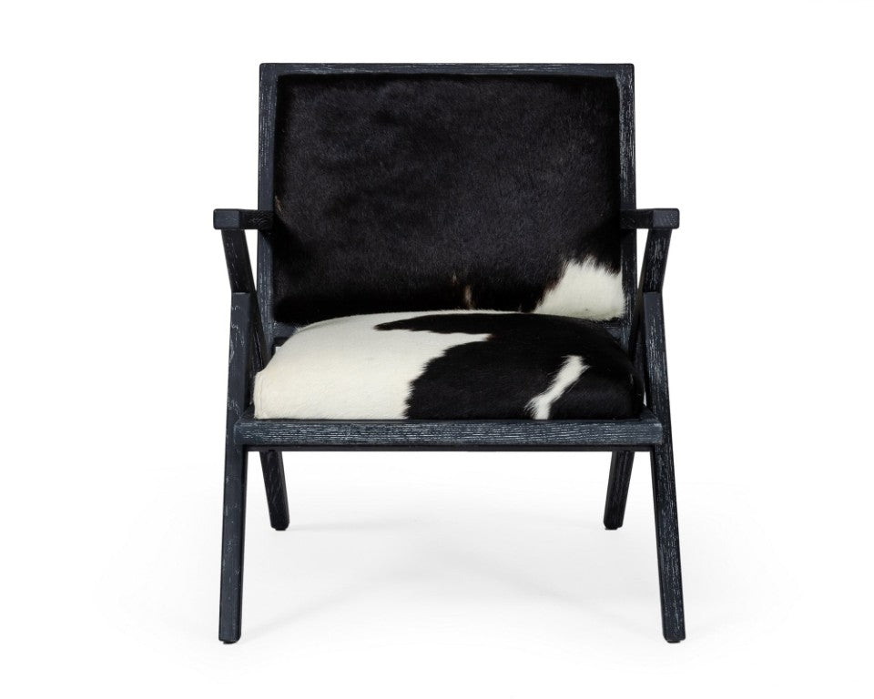 VIG Furniture Hallam Glam Mid-Century Accent Chair In Black & White Cowhide With Cerus-Finished Wood Frame — Luxurious Comfort VGODZW-956