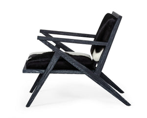 VIG Furniture Hallam Glam Mid-Century Accent Chair In Black & White Cowhide With Cerus-Finished Wood Frame — Luxurious Comfort VGODZW-956