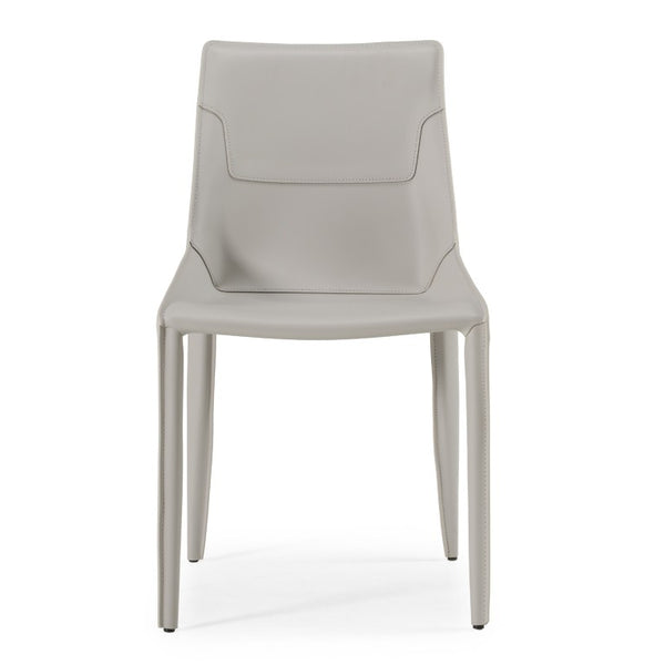 VIG Furniture Halo Modern Cognac Saddle Leather Chair Set Of 2 — Mid-Century Slim Frame, Durable Easy-Clean Finish Light Grey Dining Chair VGYF-DC1113-LTGR-DC