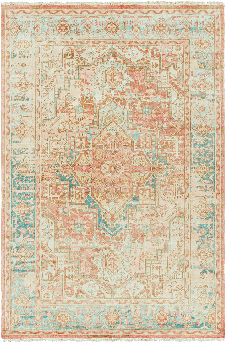Hamadan HAM-2303 4' x 6' Handmade Rug HAM2303-46  Rust, Dark Blue, Seafoam, Saffron, Light Beige Surya