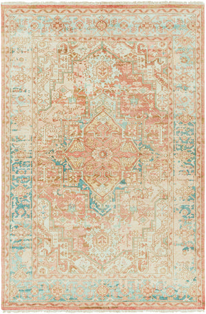 Hamadan HAM-2303 4' x 6' Handmade Rug HAM2303-46  Rust, Dark Blue, Seafoam, Saffron, Light Beige Surya