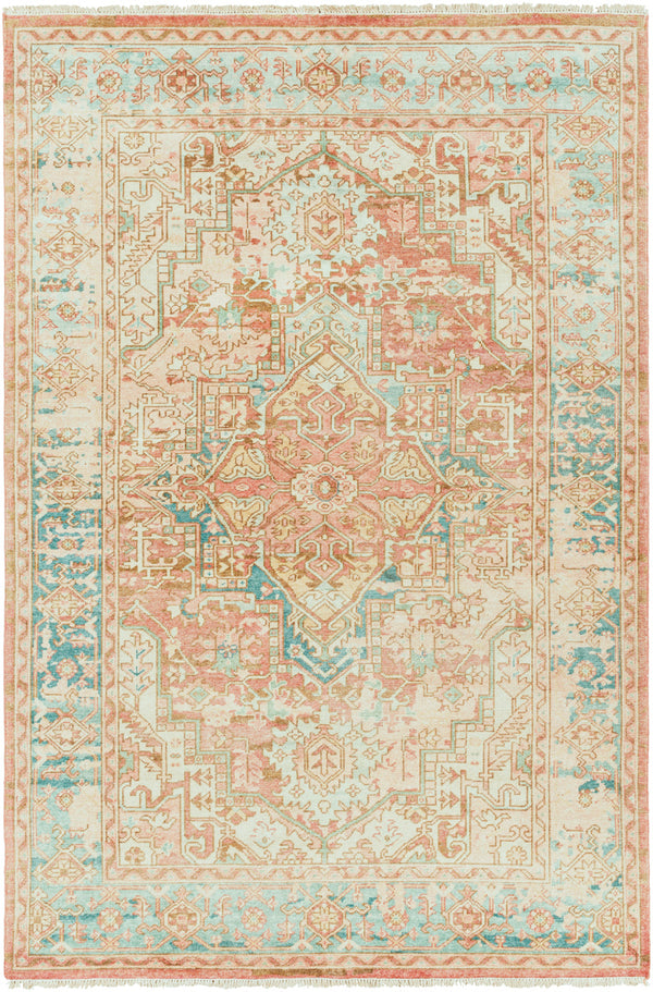 Hamadan HAM-2303 4' x 6' Handmade Rug HAM2303-46  Rust, Dark Blue, Seafoam, Saffron, Light Beige Surya