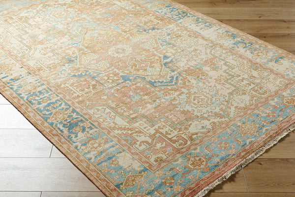 Hamadan HAM-2303 4' x 6' Handmade Rug HAM2303-46  Rust, Dark Blue, Seafoam, Saffron, Light Beige Surya
