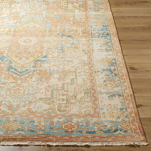 Hamadan HAM-2303 4' x 6' Handmade Rug HAM2303-46  Rust, Dark Blue, Seafoam, Saffron, Light Beige Surya