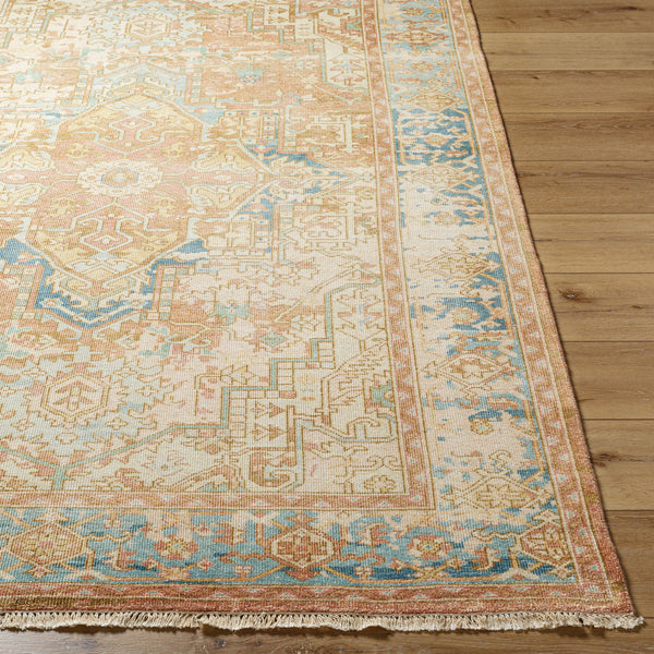 Hamadan HAM-2303 4' x 6' Handmade Rug HAM2303-46  Rust, Dark Blue, Seafoam, Saffron, Light Beige Surya
