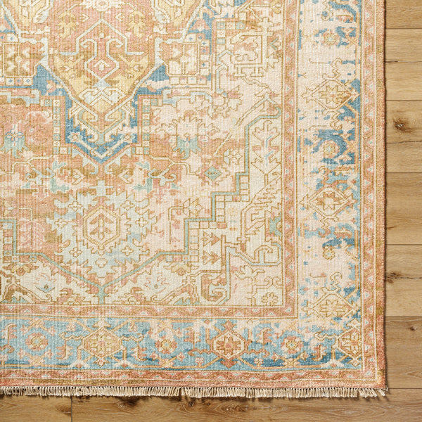 Hamadan HAM-2303 4' x 6' Handmade Rug HAM2303-46  Rust, Dark Blue, Seafoam, Saffron, Light Beige Surya