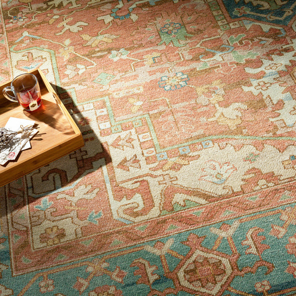 Hamadan HAM-2303 4' x 6' Handmade Rug HAM2303-46  Rust, Dark Blue, Seafoam, Saffron, Light Beige Surya