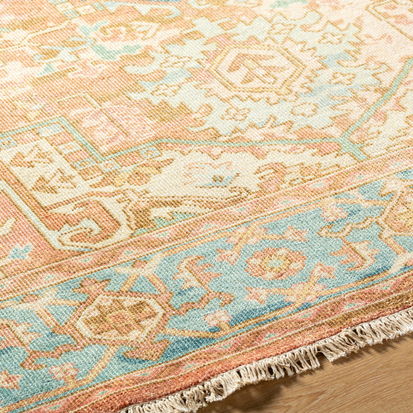 Hamadan HAM-2303 4' x 6' Handmade Rug HAM2303-46  Rust, Dark Blue, Seafoam, Saffron, Light Beige Surya