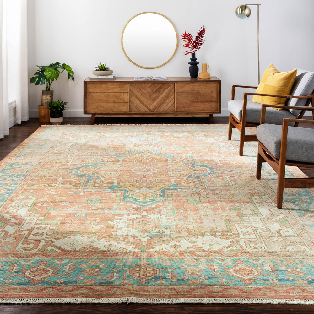 Hamadan HAM-2303 4' x 6' Handmade Rug HAM2303-46  Rust, Dark Blue, Seafoam, Saffron, Light Beige Surya