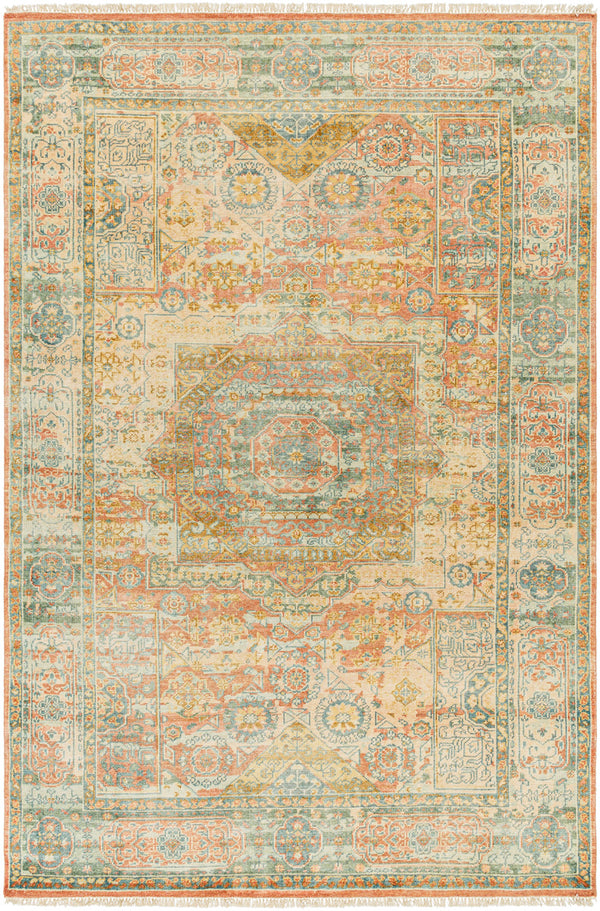 Hamadan HAM-2304 9' x 12' Handmade Rug HAM2304-912  Beige, Dusty Coral, Teal, Rust Surya