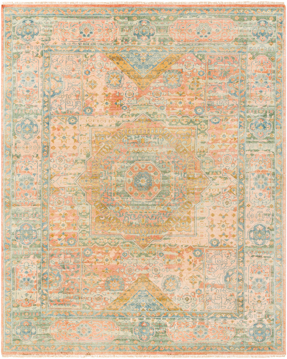 Hamadan HAM-2304 9' x 12' Handmade Rug HAM2304-912  Beige, Dusty Coral, Teal, Rust Surya