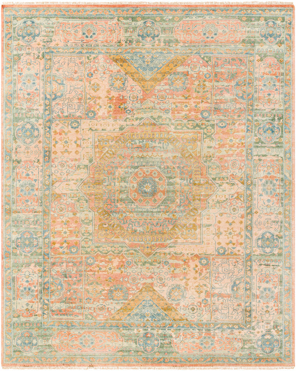 Hamadan HAM-2304 8' x 10' Handmade Rug HAM2304-810  Beige, Dusty Coral, Teal, Rust Surya