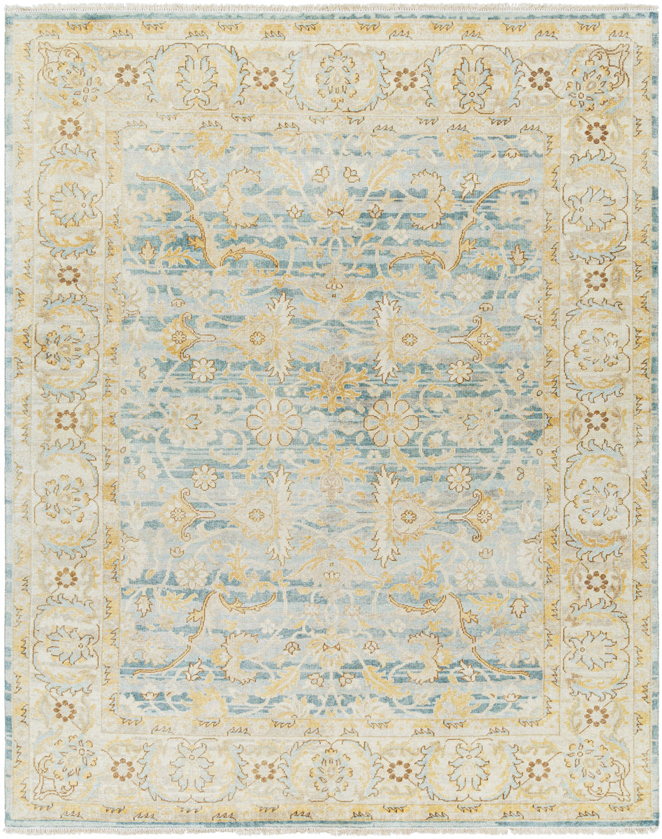 Hamadan HAM-2305 9' x 12' Handmade Rug HAM2305-912  Beige, Teal, Pale Blue, Mustard, Brown Surya
