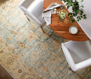 Hamadan HAM-2305 9' x 12' Handmade Rug HAM2305-912  Beige, Teal, Pale Blue, Mustard, Brown Surya