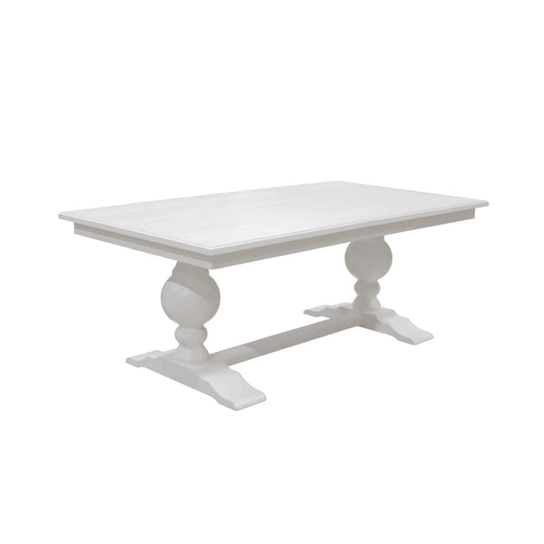 Hampton Oak Veneer Dining Table Solid Rubberwood Double Pedestal Base Transitional Style