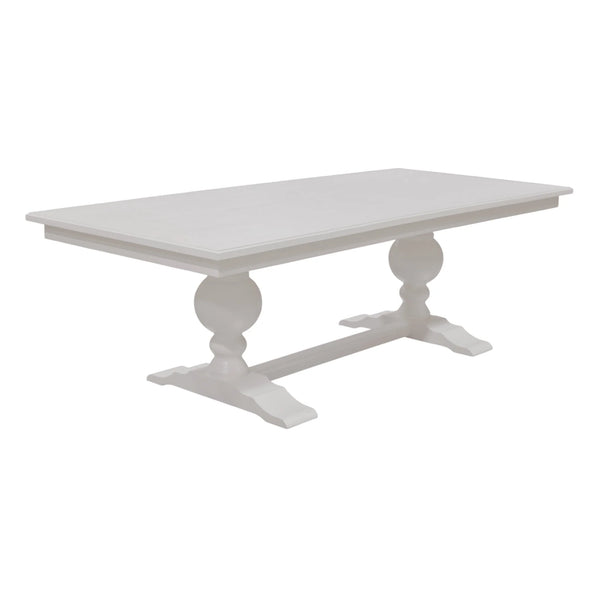 Hampton Oak Veneer Dining Table Solid Rubberwood Double Pedestal Base Transitional Style