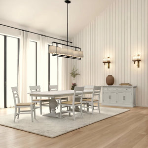 Hampton Oak Veneer Dining Table Solid Rubberwood Double Pedestal Base Transitional Style
