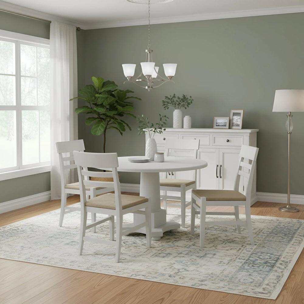 Alpine Furniture Hampton Oak Veneer Dining Table Solid Rubberwood Double Pedestal Base Transitional Style Round 2600-25