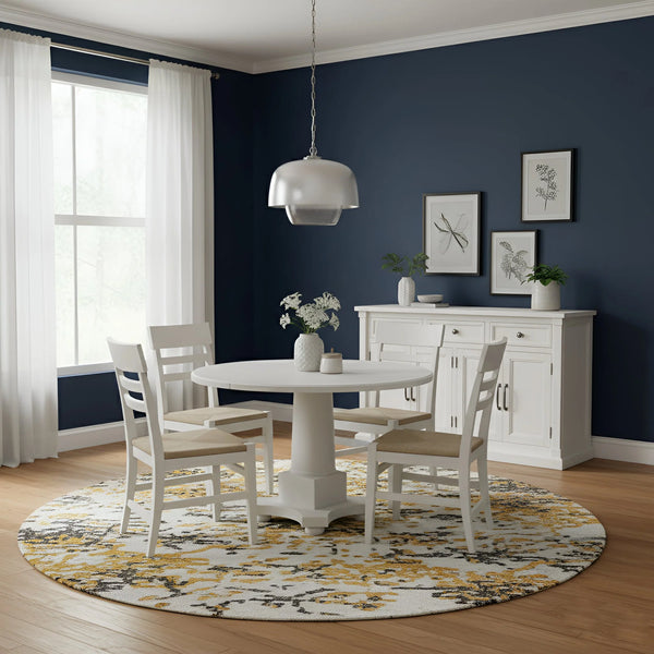 Alpine Furniture Hampton Oak Veneer Dining Table Solid Rubberwood Double Pedestal Base Transitional Style Round 2600-25
