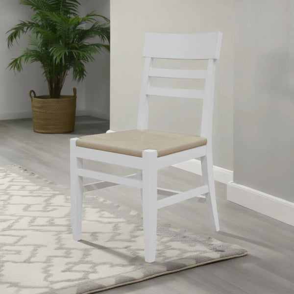 Alpine Furniture Hampton Ladder-back Dining Chairs Set of 2 Woven Seat Rubberwood Oak Transitional 2600-02