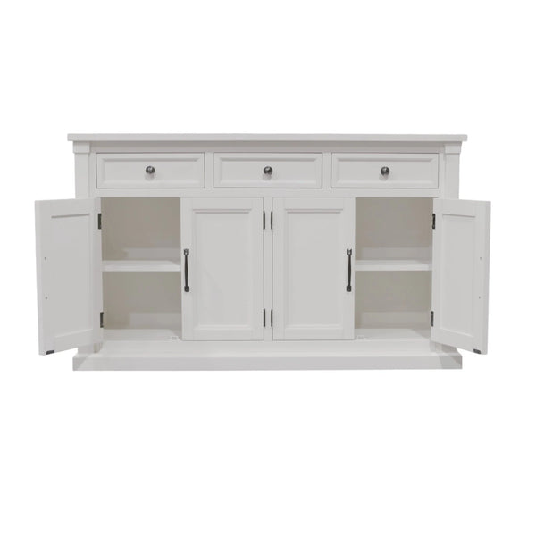 Hampton Transitional Sideboard with Oak Veneer Framed Doors and Rubberwood Storage