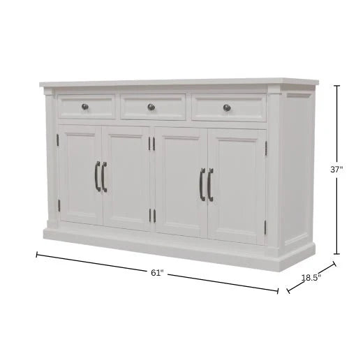 Hampton Transitional Sideboard with Oak Veneer Framed Doors and Rubberwood Storage