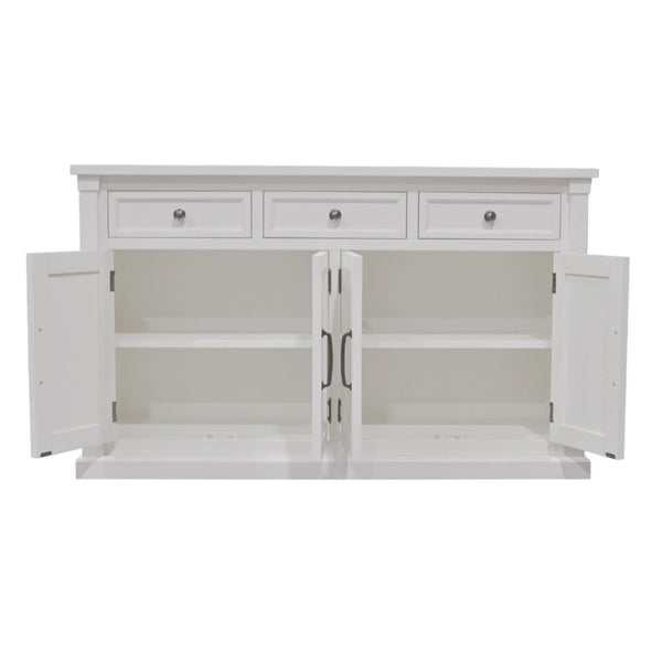 Hampton Transitional Sideboard with Oak Veneer Framed Doors and Rubberwood Storage
