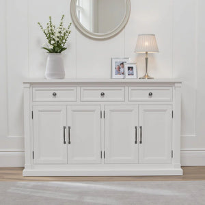 Alpine Furniture Hampton Transitional Sideboard with Oak Veneer Framed Doors and Rubberwood Storage 2600-06