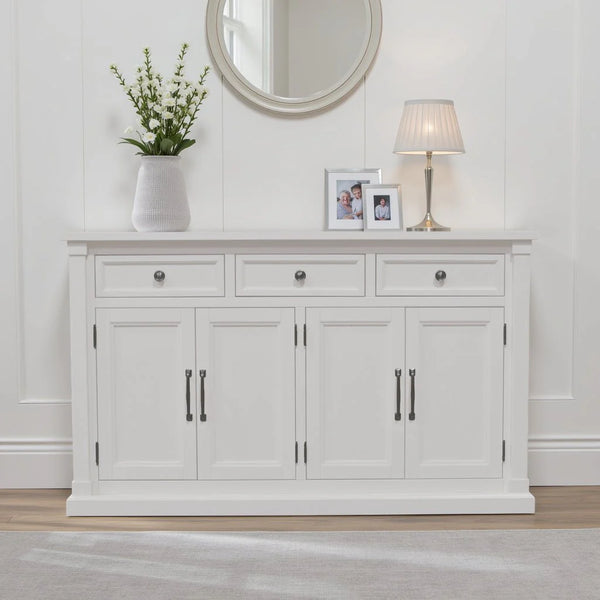 Alpine Furniture Hampton Transitional Sideboard with Oak Veneer Framed Doors and Rubberwood Storage 2600-06