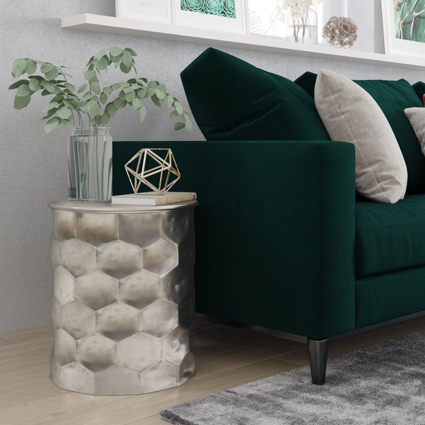 English Elm Whitney Metal Storage Side Table - Vintage Glamour With Honeycomb Texture & Removable Lid B136P158978-GIGA