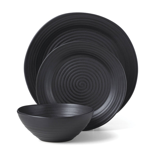 Lenox Oneida Ridge Black 12 Piece Dinnerware Set Black, BLACK STONEWARE 895938